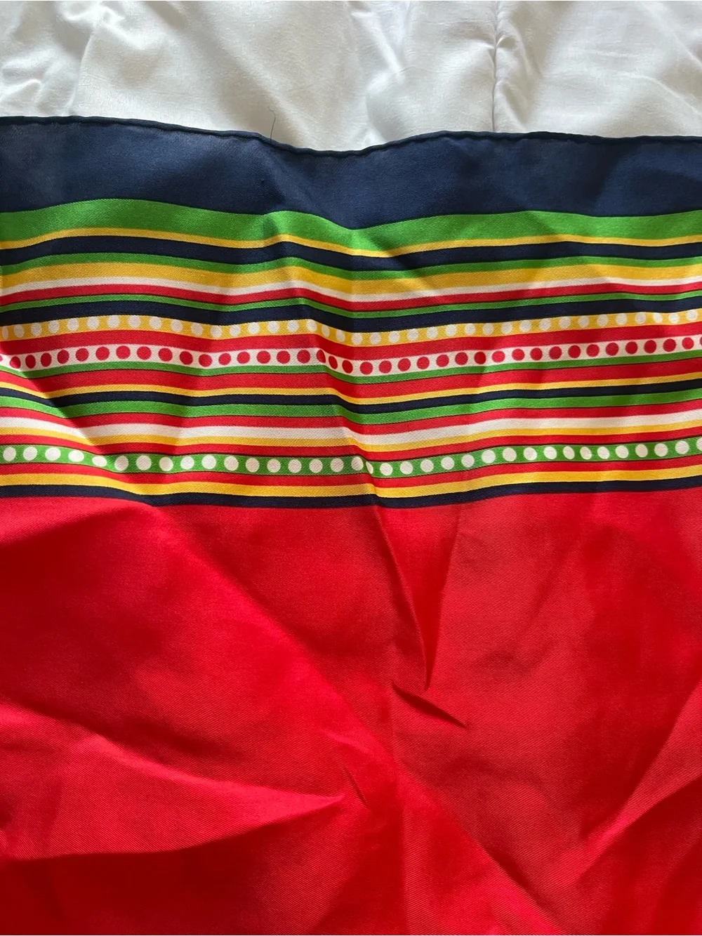 Yves Saint Laurent Red, Navy & Green Silk Square Scarf